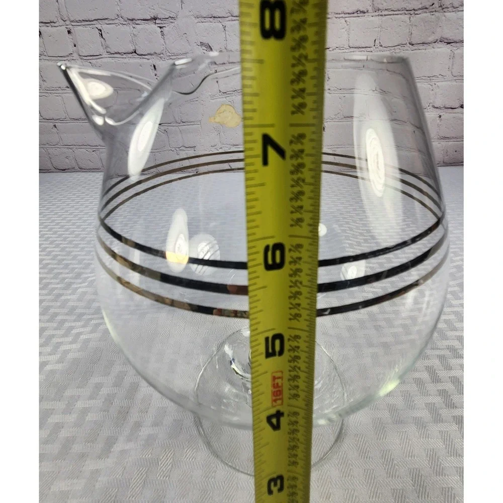 Vintage West Virginia Glass Footed Cocktail Martini Pitcher Silver Platium Rings